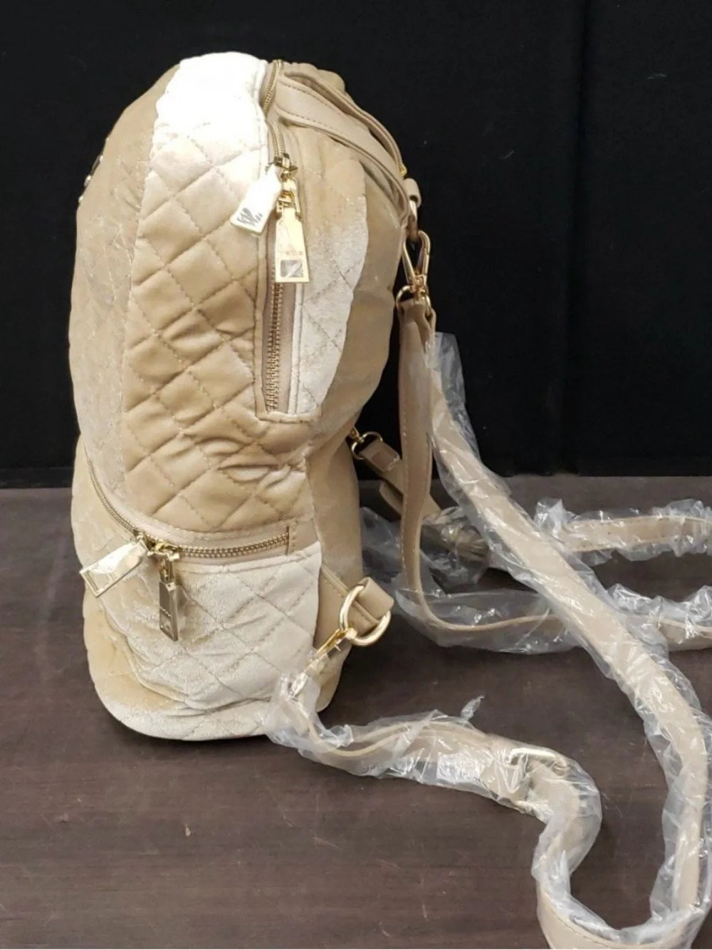NWT Bebe “Danielle” Plush Velvet Gold Backpack
